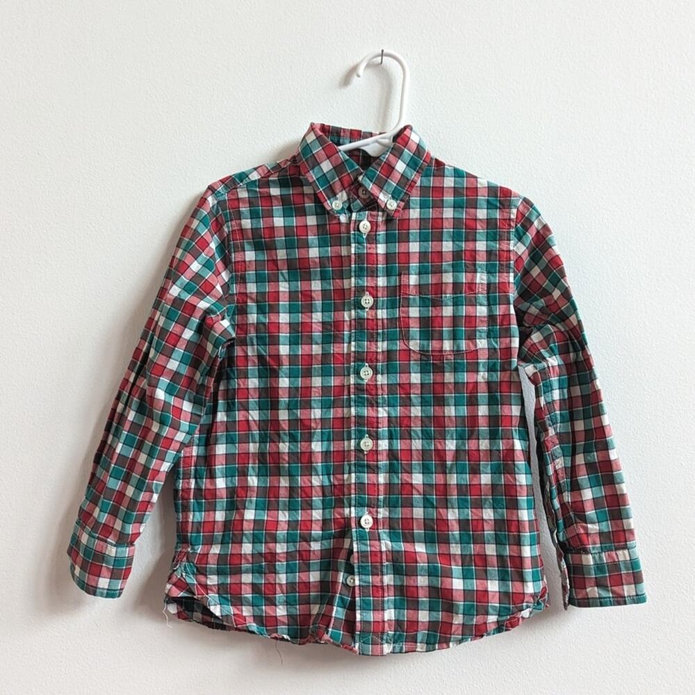 E. Land Christmas Plaid Button Down Shirt Boys 4T Festive